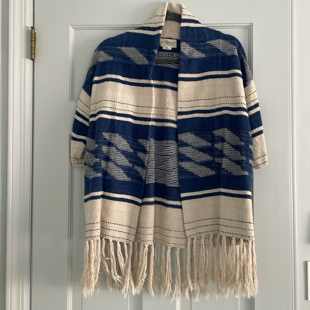 Vintage Ralph Lauren XS Tan and Blue Fringe Sweater - Picture 4 of 7